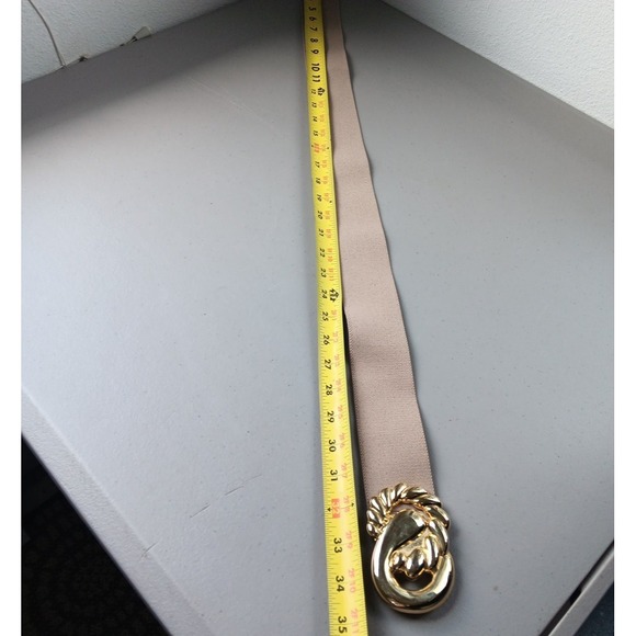 VTG DAY-LOR 1980s Stretch Womens M/L Belt Gold Statement Buckle Beige Old Money - Picture 5 of 6
